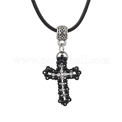 Collane con ciondolo a forma di croce in vetro e perline&nbsp;NJEW-MZ00093-02