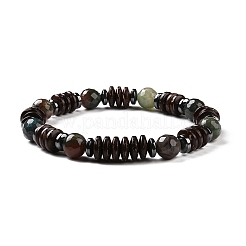4 Stück natürlicher Crackle-Achat & indischer Achat & natürlicher Achat & synthetischer Hämatit und Kokosnuss-Perlen-Stretch-Armbänder für Damen und Herren&nbsp;BJEW-JB08937