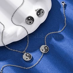 Yin-Yang 304 Edelstahl Strass Anhänger Halsketten & Armbänder & Ohrstecker Sets für Frauen&nbsp;SJEW-C004-17P