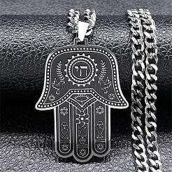 201 collane con ciondolo a forma di mano di Hamsa in acciaio inossidabile smaltato&nbsp;NJEW-G115-07P-02