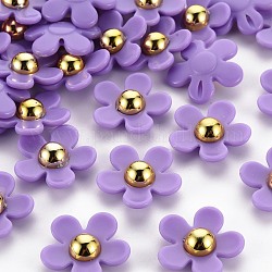不透明なアクリルビーズ  花  紫色のメディア  22x22.5x7~8mm  穴：1.4mm