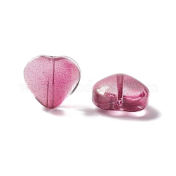 Galvanoplastie perle de verre transparente, avec de la poudre d'or des paillettes, cœur, support violet rouge, 10x10x5mm, Trou: 1mm