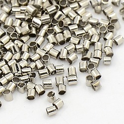 Brass Crimp Beads, Cadmium Free & Lead Free, Tube, Platinum Color, about 2mm wide, 2mm long, hole: 1.5mm