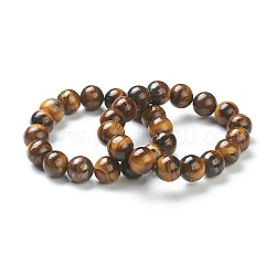 Bracelets extensibles avec perles en œil de tigre, ronde, perles: 12~12.5 mm, diamètre intérieur: 2-1/8 pouce (5.4 cm)
