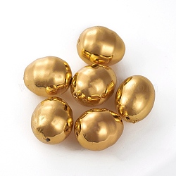 Cuentas de perlas de concha electrochapada, huevo de Pascua, oro, 15~16x13~14mm, agujero: 1~1.2 mm