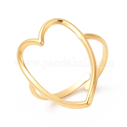 Ion Plating(IP) 201 Stainless Steel Open Cuff Ring, Hollow Love Heart Ring for Women, Real 18K Gold Plated, US Size 8 1/2(18.6mm), 2mm