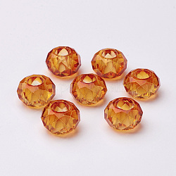 Fascinant sans noyau métallique rondelle breloque orange foncé verre grand trou perles européennes s'adapte aux bracelets et colliers, environ 14 mm de diamètre, épaisseur de 8mm, Trou: 5mm