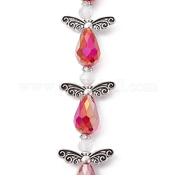 Angel Fairy Shape Electroplate Glass Beads Strands, with Tibetan Style Alloy Wing Beads, Dark Red, 26~28x18~26x10mm, Hole: 0.8mm, about 4pcs/strand, 3.858~4.09''(9.8~10.4cm)