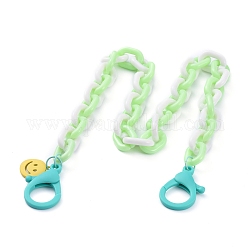 Personalisierte Acryl-Kabelketten-Halsketten, Brillenketten, Handtaschenketten, mit Anhängern aus Legierung mit aufgesprühtem Smiley-Gesicht und Karabinerverschlüssen aus Kunststoff, hellgrün, 19.88 Zoll (50.5 cm)