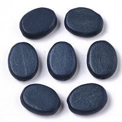 Cuentas de madera natural pintada, oval, azul marino, 18x14x5.5mm, agujero: 1.5 mm
