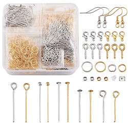 DIY Jewelry Sets, with Brass Earring Hooks & Ball Head Pins & Crimp Beads, Plastic Ear Nuts, Iron Jump Rings & Head Pins & Eye Pins & Screw Eye Pin Peg Bails, Alloy Round Rings & Clasps, Platinum & Golden, 118x72x35mm