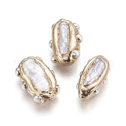 Perle baroque naturelle perles de keshi, perle de culture d'eau douce, bord plaqué or, pépites, blanc, 25~30x13~23x7~14mm, Trou: 0.8~1mm