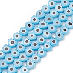 Hechos a mano de mal de ojo lampwork perlas hebras, corazón, el cielo azul, 6~7x8x3mm, agujero: 1 mm, aproximamente 47~49 pcs / cadena, 13.19~13.98 pulgada (33.5~35.5 cm)
