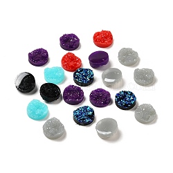 Druzy Resin Cabochons, Flat Round, Mixed Color, 12x5mm