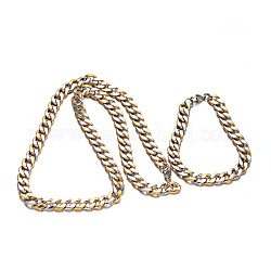 304 de acero inoxidable Cuban Link collares y pulseras de cadena de sistemas de la joya, con cierre de langosta, acero color oro y acero, 23 pulgada (584 mm), 215 mm (8-1/2 pulgadas)