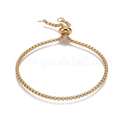 Einstellbare 304 Edelstahl-Slider-Armbänder, Bolo-Armbänder, mit Kastenketten und Slider Stopper Beads, golden, 9-1/2 Zoll (24 cm), 2.5 mm