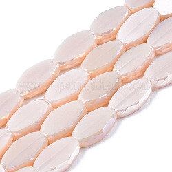 Chapelets de perles en verre électroplaqué, de couleur plaquée ab , facette, riz, tan, 10x6x3.5mm, Trou: 1.4mm, Environ 50 pcs/chapelet, 19.69~20.94 pouce (50~53.2 cm)