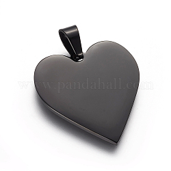 304 pendente in acciaio inossidabile con etichetta con pendenti vuoti, cuore, elettroforesi nera, 25x23.5x1.4mm, Foro: 4x7 mm