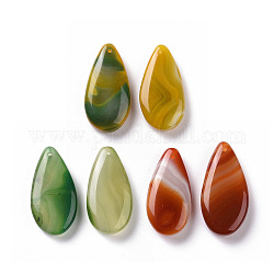 Gros pendentifs en agate naturelle, teints et chauffée, charmes de larme, couleur mixte, 49~55x25~28.5x10~12mm, Trou: 2mm