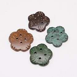 Фурнитуры этнической аксессуары для одежды деревянные 4-луночное кнопки кокосовое швейные, окрашенные, цветок, разноцветные, 26~28x4~5 мм, отверстие : 2 мм