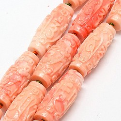 Synthetic Coral Carven Beads Strands, Dyed, Oval, Light Salmon, 33x13mm, Hole: 1mm, about 11pcs/strand, 15.75inch