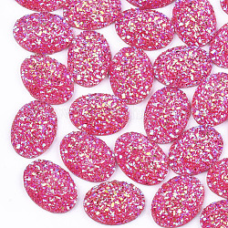 Cabujones de resina electrochapada druzy, oval, de color rosa oscuro, 17.5x13x4.5mm