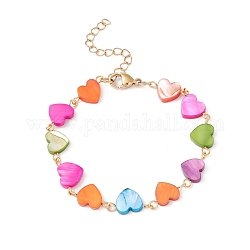 Bracelet chaîne à maillons coeur coquillage naturel, 304 bijoux en acier inoxydable pour femme, or, colorées, 6-7/8 pouce (17.5 cm)