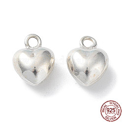 925 серебряный шарм, сердце, серебряные, 7x5x3.5 мм, отверстие : 1 мм