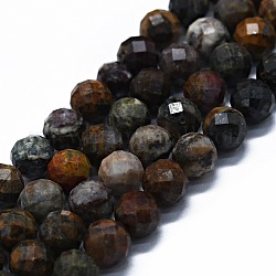Hilos de perlas de pietersita natural, facetas (64 facetas), redondo, 6mm, agujero: 0.8 mm, aproximamente 62~67 pcs / cadena, 15.16~15.55 pulgada (38.5~39.5 cm)