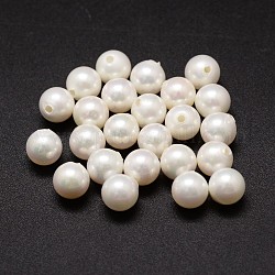Perline di guscio, tondo, grado a, mezzo forato, bianco, 10mm, Foro: 1 mm