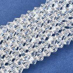 Chapelets de perles en verre électroplaqué, facette, Toupie, clair, 6mm, Trou: 1mm, Environ 46 pcs/chapelet, 10.63 pouce