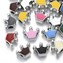 UV-Beschichtung Acryl europäischen Perlen, mit Emaille, Großloch perlen, Krone, Mischfarbe, Platin Farbe, 13x17x9 mm, Bohrung: 4.5 mm