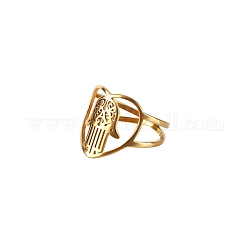 Stainless Steel Heart with Hamsa Hand Finger Ring, Hollow Wide Ring for Women, Golden, US Size 8(18.1mm)