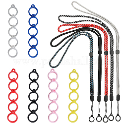 Gorgecraft 5 Stück 5 Farben Polyester-Halsband, Anti-Lost-Vape-Stift-Lanyard-Riemen, mit Kunststoffstopfen, Silikonringe und 36 Stück 6-farbige Silikonanhänger, Mischfarbe