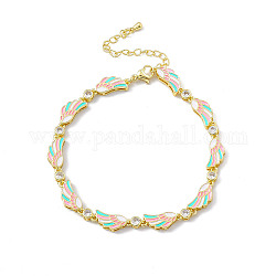 Bracelets chaîne en laiton micro pavé zircone cubique, Bracelet chaîne à maillons ailes style émail pour femme, avec rallonge de chaîne et fermoir mousqueton, or, 8 pouce (20.3 cm)