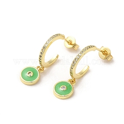Anello e malocchio orecchini a bottone in vero ottone placcato oro 18k, orecchini a mezzo cerchio con zirconi e smalto, verde lime, 22.5x7mm