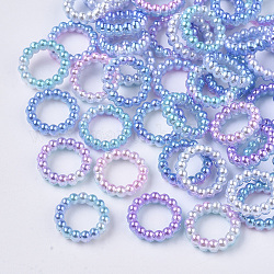 ABS Kunststoff Imitation Perle Verbindungsringe, Regenbogen Gradient Meerjungfrau Perle, runden Ring, Kornblumenblau, 10x3 mm, Innendurchmesser: 6 mm, ca. 1000 Stk. / Beutel