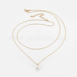 Colliers à plusieurs rangées de perles, colliers double couche, avec des chaînes en laiton et des boîtes à bijoux en carton, or, 16.3 pouce (41.5 cm)