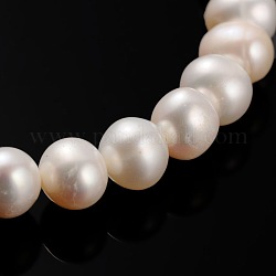 Natural Cultured Freshwater Pearl Beads Strands, Round, Bisque, 9~10mm, Hole: 0.8mm, about 48pcs/strand, 16.54inch
