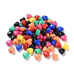 Perles acryliques opaques et lumineuses, cœur, couleur mixte, 9.5x10.5x7mm, Trou: 1.8mm, environ 1136 pcs/500 g