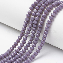 Chapelets de perles en verre opaque de couleur unie, facette, rondelle, support violet, 3x2mm, Trou: 0.8mm, Environ 165~169 pcs/chapelet, 15~16 pouce (38~40 cm)