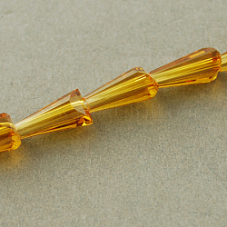 Chapelets de perles en verre transparente  , facette, cône, verge d'or, 10x6x6mm, Trou: 1.2mm, Environ 47~49 pcs/chapelet, 18.70~19.49 pouce (47.5~49.5 cm)