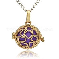 Golden Tone Brass Hollow Round Cage Pendants, with No Hole Spray Painted Brass Ball Beads, Blue Violet, 23x24x18mm, Hole: 3x8mm