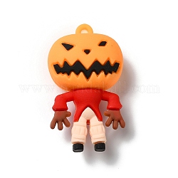 Halloween PVC Plastic Cartoon Big Pendants, for DIY Keychain Making, Pumpkin Charm, Red, 56x31x19mm, Hole: 3.2mm