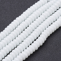 Glass Beads Strands, Rondelle, White, about 8mm in diameter, 3.5mm thick, hole: 1mm, about 76pcs/strand, 10.5 inch