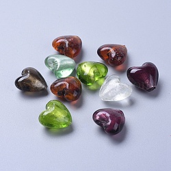 Perles en verre d'argent feuille manuelles, pour faire des cadeaux pour la fête des mères, cœur, couleur mixte, 20x20x13~14mm, Trou: 1~2mm