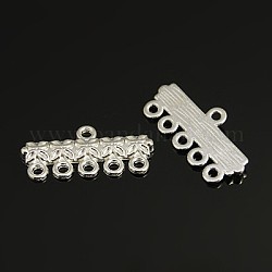 Tibetan Style Alloy Chandelier Components Links, 5-Strand Reducer Connector, Lead Free and Cadmium Free, Silver Color, 12mm wide, 25mm long, hole: 1.5mm