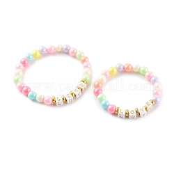 Bijoux de fête des mères, ensembles de bracelets de perles extensibles acryliques mère et fille, avec billes d'espacement en plastique ccb, mot d'amour, colorées, diamètre intérieur : 1-3/4~2-1/8 pouce (4.6~5.5 cm), 2 pièces / kit