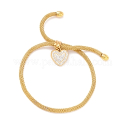 Kristall-Strass-Herz-Charme-Schieber-Armband mit runder Maschenkette für Frauen, golden, Innendurchmesser: 3/8~3-1/8 Zoll (0.9~7.9 cm)