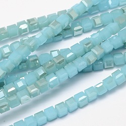 Plaqué imitation jade cube à facettes demi-arc-en-verre electroplate brins de perles, turquoise pale, 2x2x2mm, Trou: 0.5mm, Environ 200 pcs/chapelet, 15.7 pouce